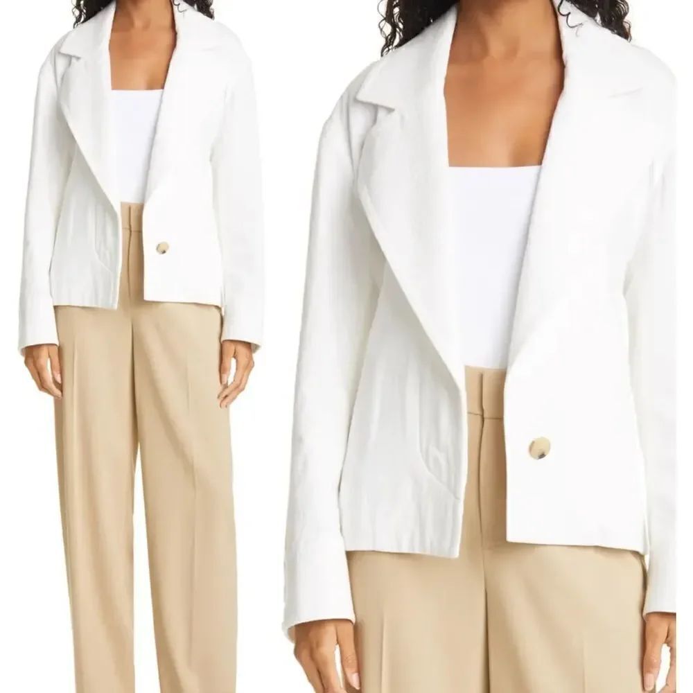 NEW Vince Short Cotton Jacket with Lapel Collar in Off White Large MSRP $495